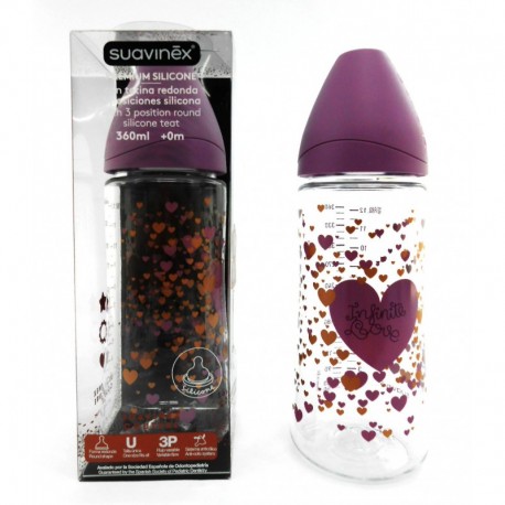 Botol Susu Suavinex - 360ml - Leher Botol Lebar - Tema Bentuk Ungu