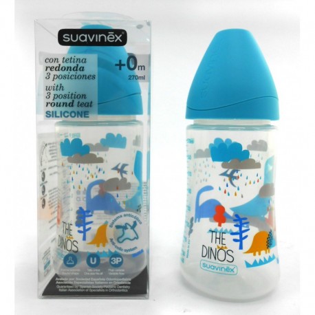 Botol Susu Suavinex - 270ml - Leher Botol Lebar - Tema Dinosaurus Biru
