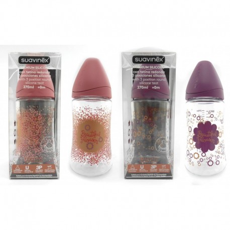 Botol Susu Suavinex - 270ml - Leher Botol Lebar - Tema Bentuk Ungu