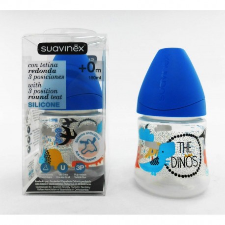 Botol Susu Suavinex - 150ml - Leher Botol Lebar - Tema Dinosaurus Biru Tua