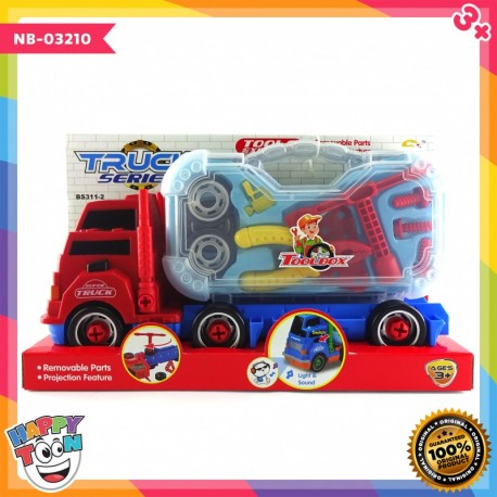 Mainan mobil truk kontainer dengan koper peralatan