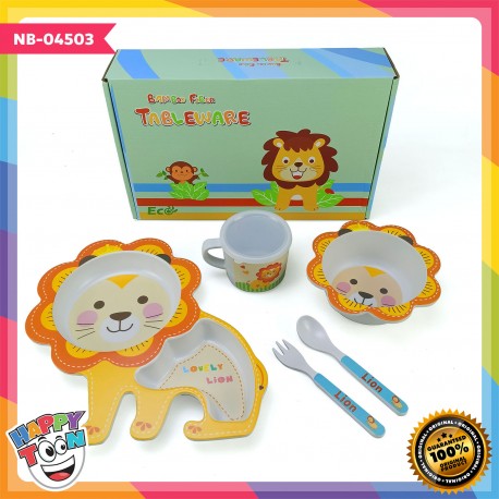 Bamboo Fiber Feeding Set Tempat Peralatan Makan Bayi Anak - Lion - NB-04503