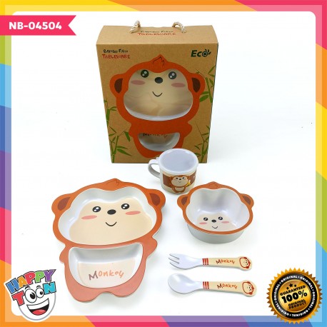 Bamboo Fiber Feeding Set Tempat Peralatan Makan Bayi Anak - Monkey - NB-04504