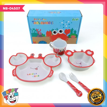 Bamboo Fiber Feeding Set Tempat Peralatan Makan Bayi Anak - Crab - NB-04507