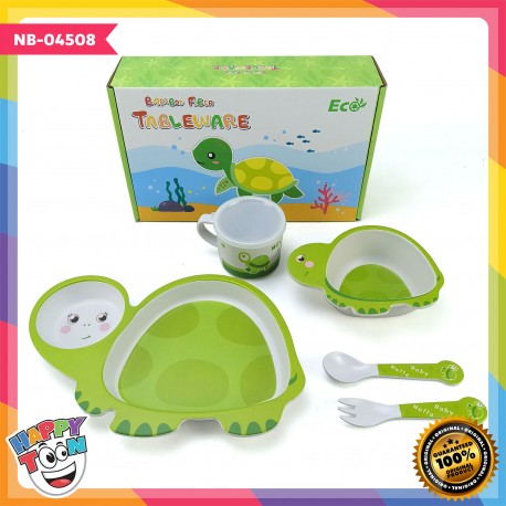 Bamboo Fiber Feeding Set Tempat Peralatan Makan Bayi Anak - Turtle - NB-04508